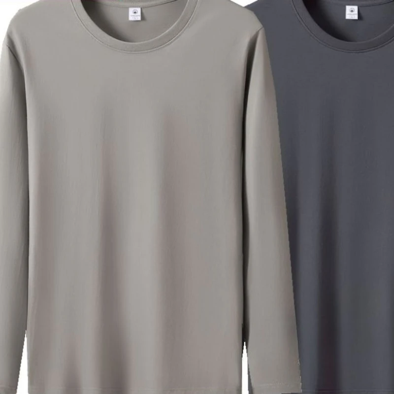 Men's 100% Cotton Long Sleeve T-Shirt Plus Size Loose Solid Color Korean Style Base Layer Top