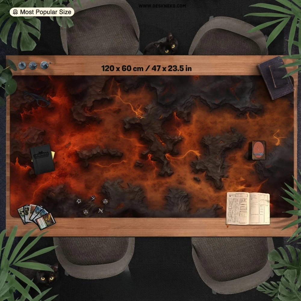 Lava Terrain rpg Playmat/Desk Mat, tcg card mtg play mat, dnd dd encounter battle map, magma fire volcano, Giant Deskmat