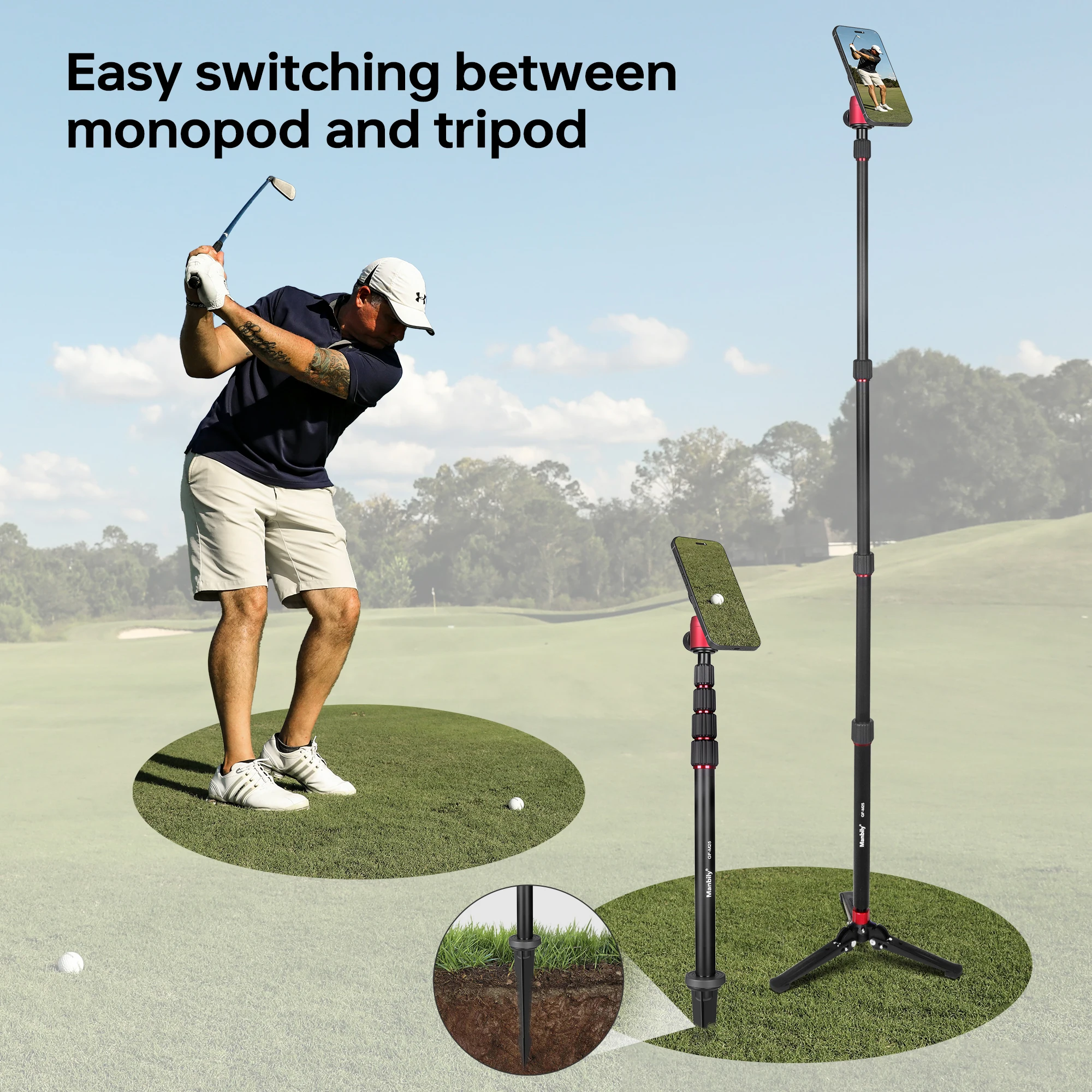 Manbily GF-M25 الألومنيوم المغناطيسي جولف Monopod Selfie عصا مع الأرض سبايك حصص حامل ثلاثي القوائم المغناطيسي لتدريب الغولف #2