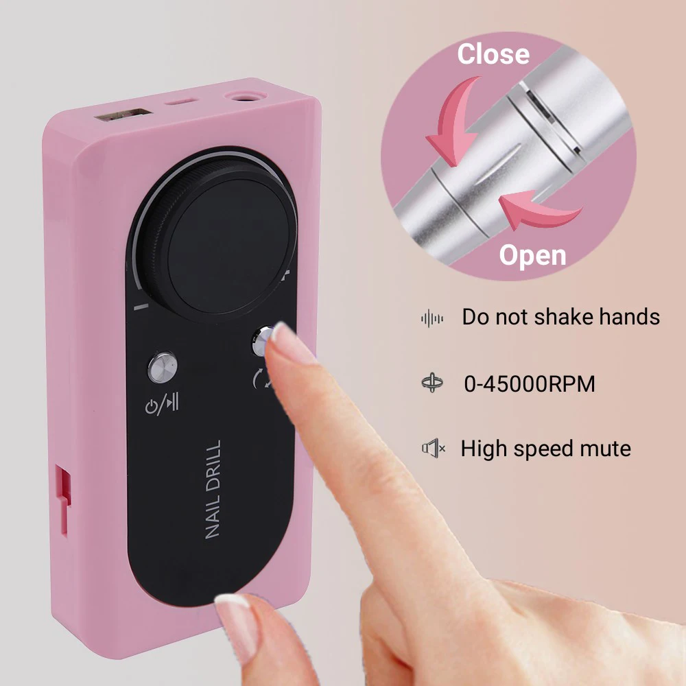Perceuse à Ongles Rechargeable par USB, Machine de Manucure Professionnelle, Dissolvant de Polissage de Gel, Ensemble de Perceuses, Nail Art, Voix Basse, 45000 tr/min