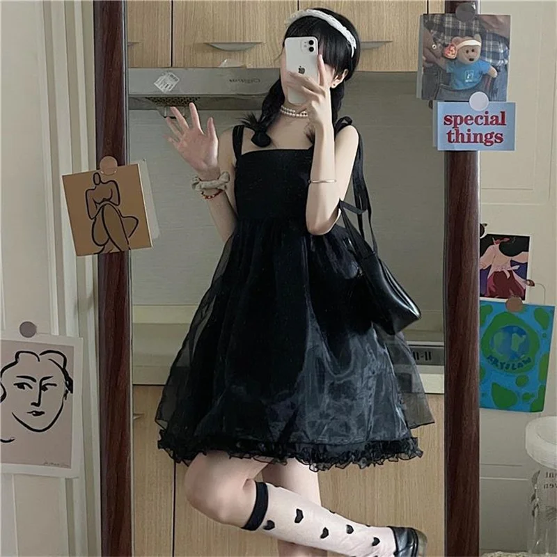 

Элегантное черное платье на бретельках, новое летнее женское сексуальное сетчатое платье без бретелек без рукавов, женские мини-короткие вечерние платья трапециевидной формы