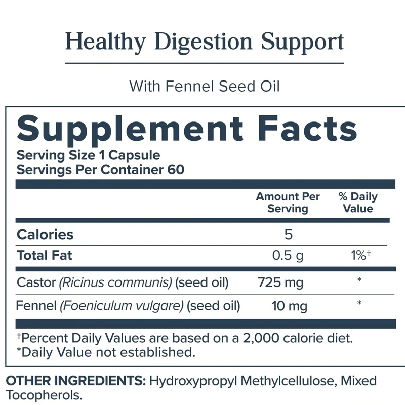 Ricinusoliesupplement 725 Milligram, Gezond En Schoon, Darmbalans En Spijsverteringsondersteuning, * Met Toegevoegde Venkelolie