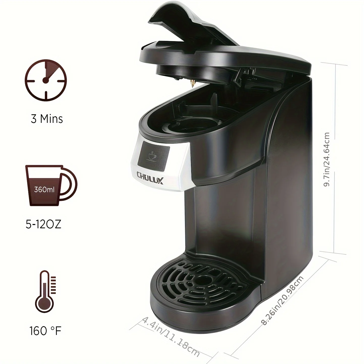 

1pc Brew Delicious Coffee In Seconds With CHULUX Upgrade Single Serve Coffee Maker - 12oz Fast Brewing Auto Shut-Off, US Plug