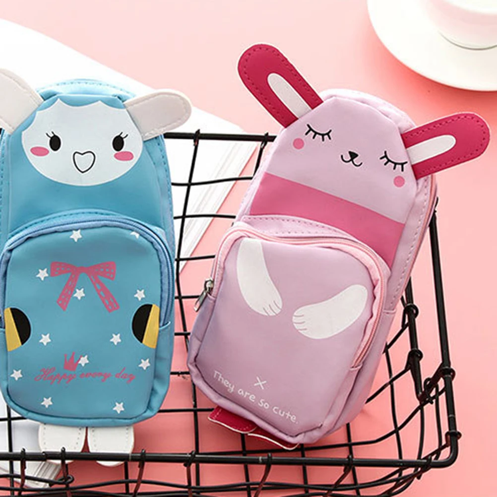 

Pencil Case Large Capacity Pen Bag PU Material Smooth Zipper Cartoon Print Pink Rabbit Eco Friendly Washable Kids Stationery