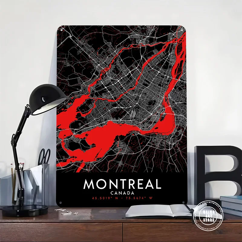 Montreal Dark Map Metal Poster Perfect Gift for Fans Lovers Customized Wall Art Metal Sign for Decor Room Garage Accessories