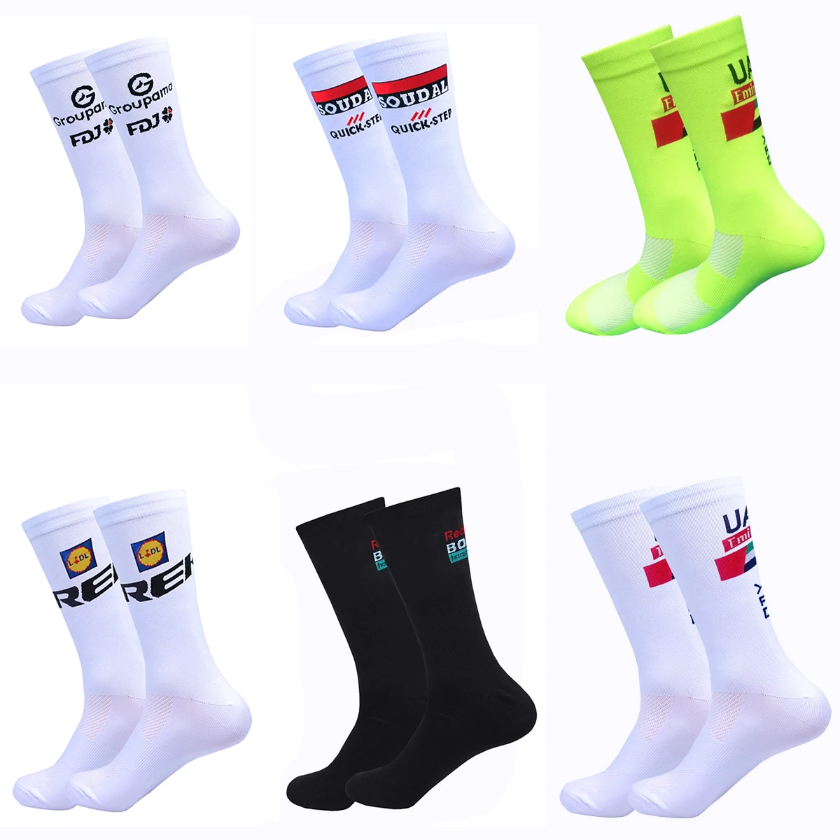 12 Farben Neue Quick Step Team Fahrradsocken Herren Damen Weiß UAE Quick Dry Mittelkalb Fußballsocken Sport Laufen Fahrradsocken