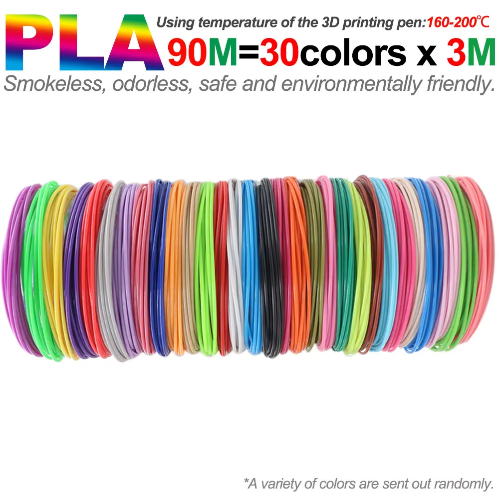 Farbiges PLA-Filament für 3D-Stiftdruck 36M 50M 100M 150M 200M Rauchfreie Sichere Kunststoff-Nachfüllung für 3D-Kinderdruckstifte