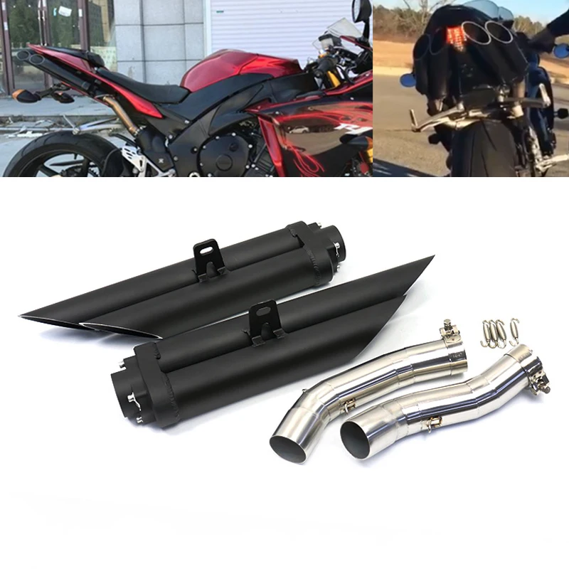 Four-outlet for Yamaha R1 YZF-R1 2004-2014 Motorcycle Exhaust Pipe Left Right Mid Slip On 51mm Dual-outlet Escape with DB Killer