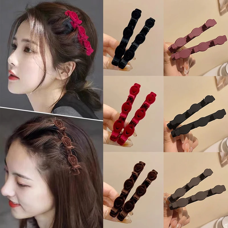 3/4/6Pcs Flocking Hair Clips For Women Side Braided Hairpin Sweet Hair Bangs Girls Clips Barrettes Hair Accessories Set