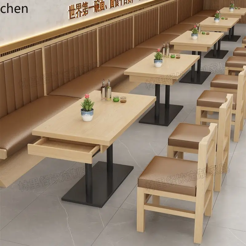 HXL Table and Chair Set for Snack Bar, Restaurant, Noodle Shop, Dining Table and Chair, Wall-Mounted Booth Combination