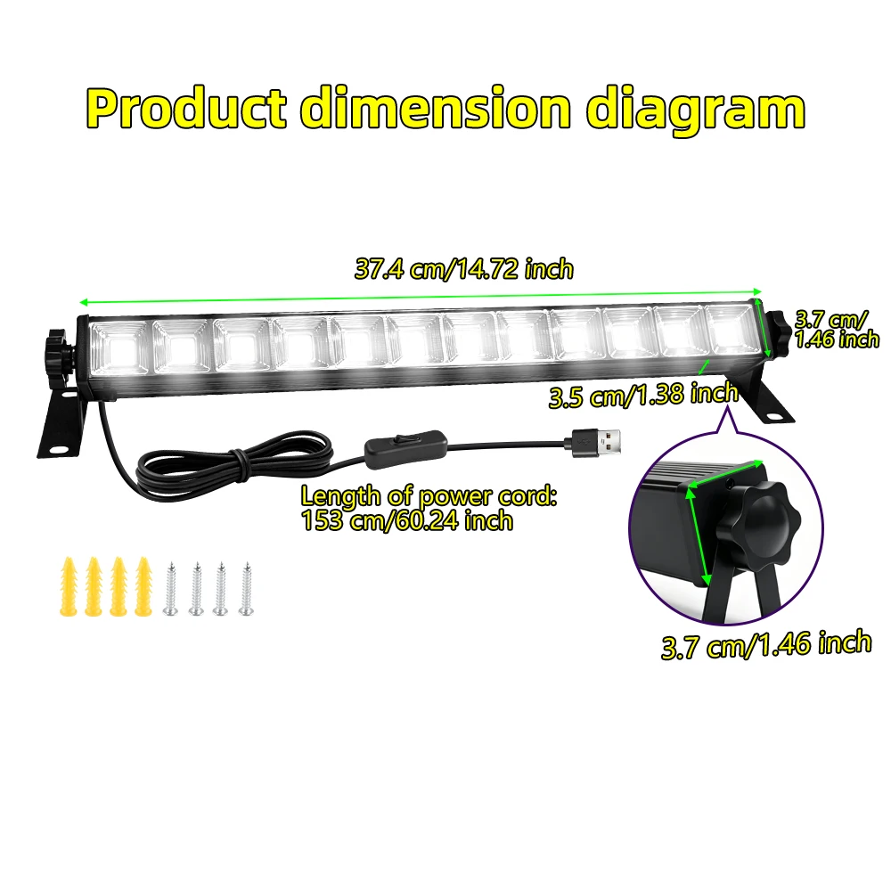 Adjustable Bracket 72 LED USB Work Light Bar White Wall Mount Lamp Under Counter Garage Workshop Wedding Decoration Light