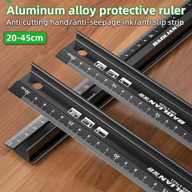 20/30/45cm Multifunctional High Precision Aluminum Alloy Straight Ruler Anti Cutting Hands Marking Ruler for Drawing Measuring