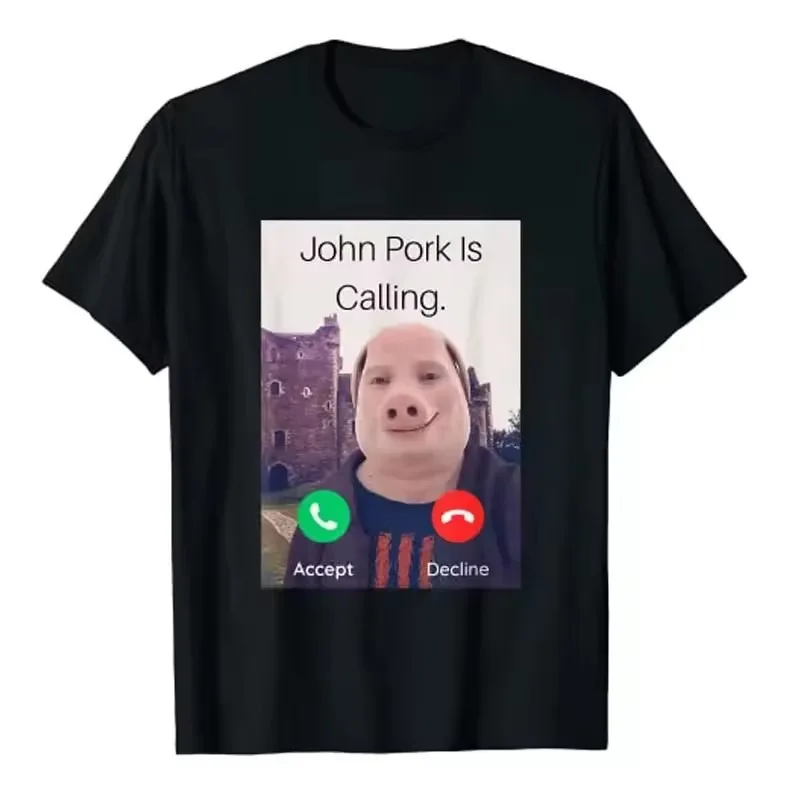 John Pork está a responder al teléfono Camiseta con divertido patrón de cerdo Ropa de calle de alta calidad Camiseta de manga corta de algodón