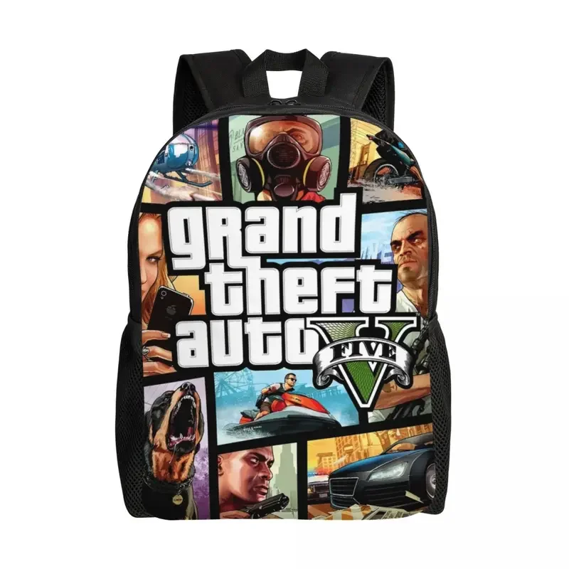 Custom Grand Theft Auto Collage Laptop Backpack Women Men Casual Bookbag for School College Students Adventure Game GTA Bags