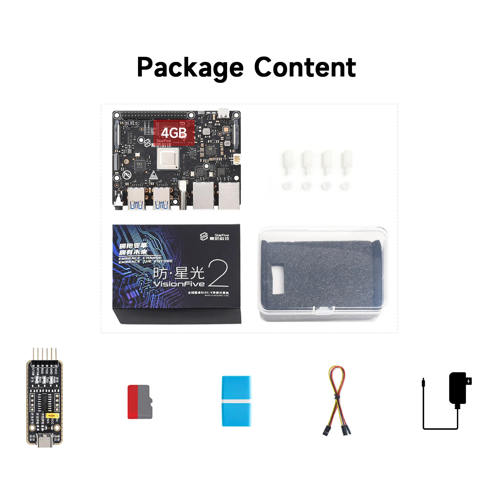 Processore VisionFive2 StarFive JH7110 con GPU 3D integrato, computer a scheda singola ISC-V, kit iniziale, opzioni per 4 GB/8 GB