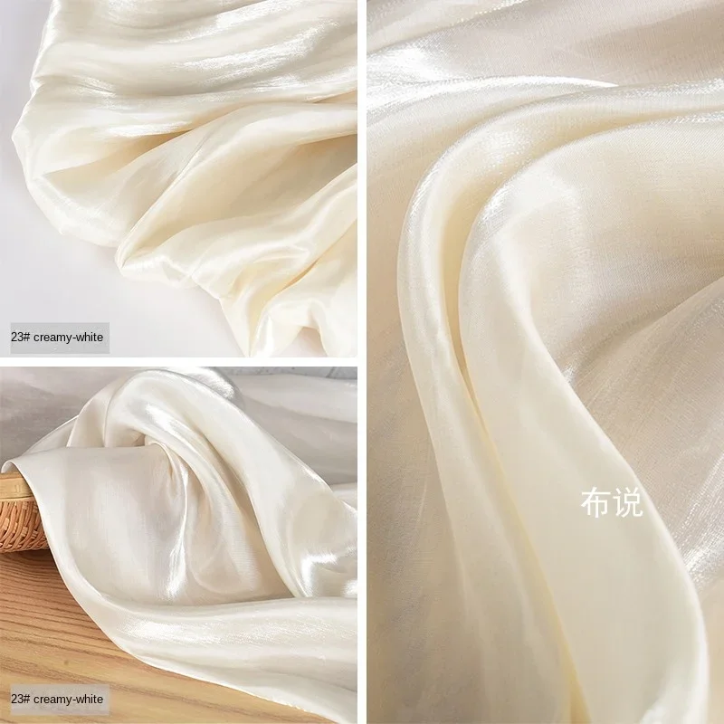 Crystal Silk Fabric Off White Ice Feel Soft Silk Smooth Gloss Shirt Skirt Cloth Diy Apaprel Sewing Fabric Meters Material