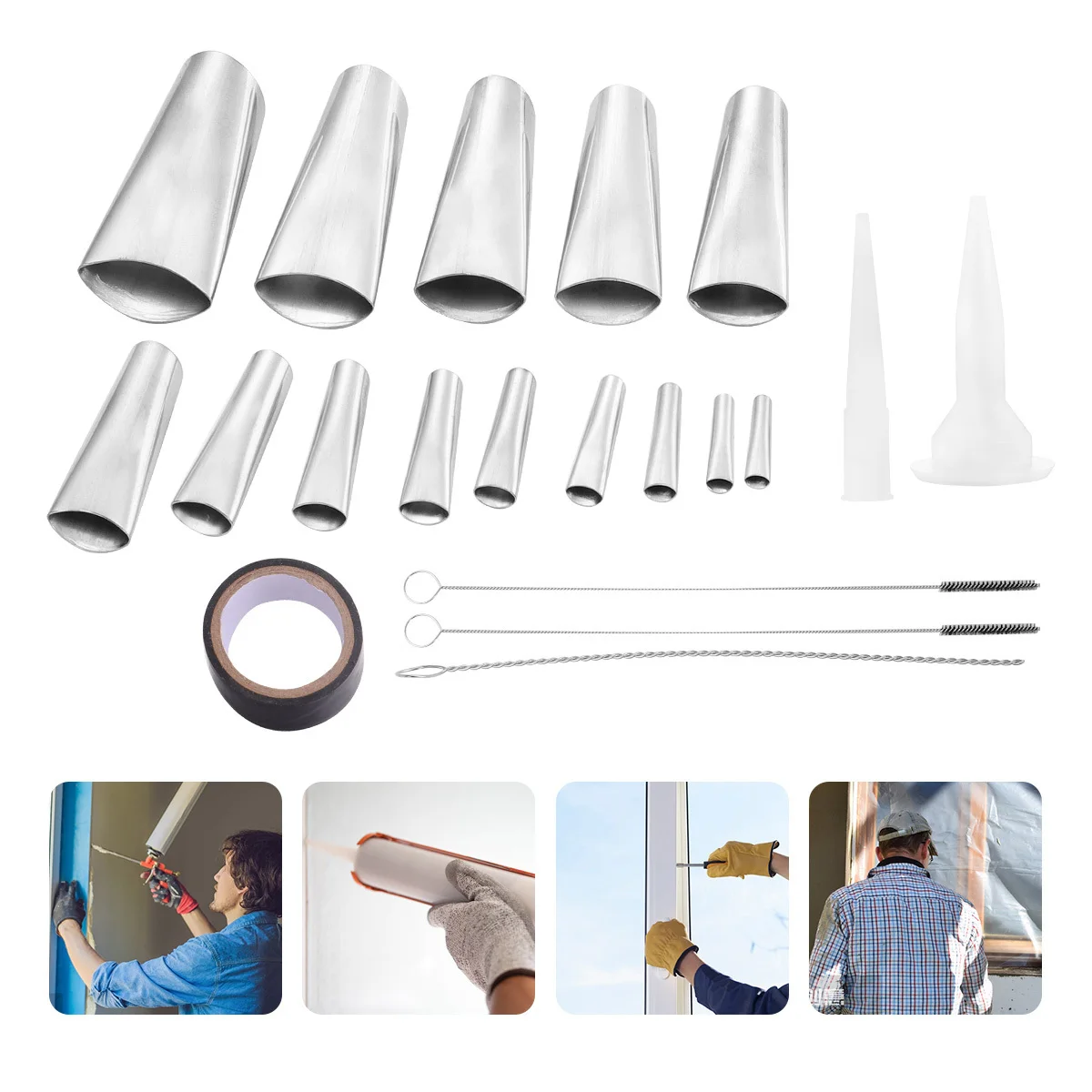 

Reusable Caulking Finishing Tool Stainless Steel Nozzle Kit Perfect for Uneven Surface Filling Caulking Nozzle Kit