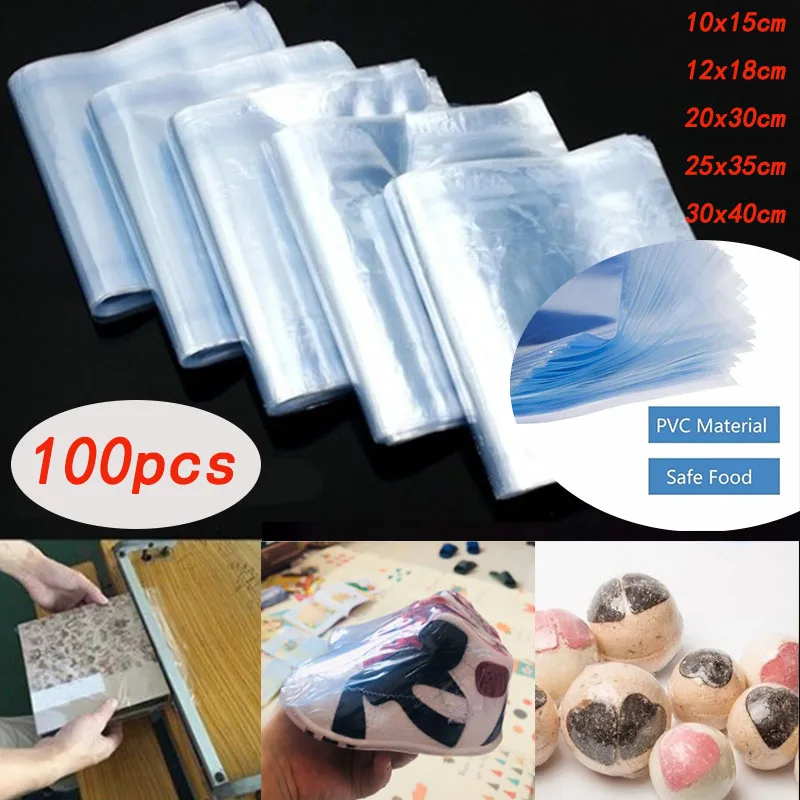 PVC Heat Shrink Film Bag, Waterproof Storage, DIY Heat Seal, Transparent Shrink Film Bag, Anti-Dust Protective Case Cover,100pcs