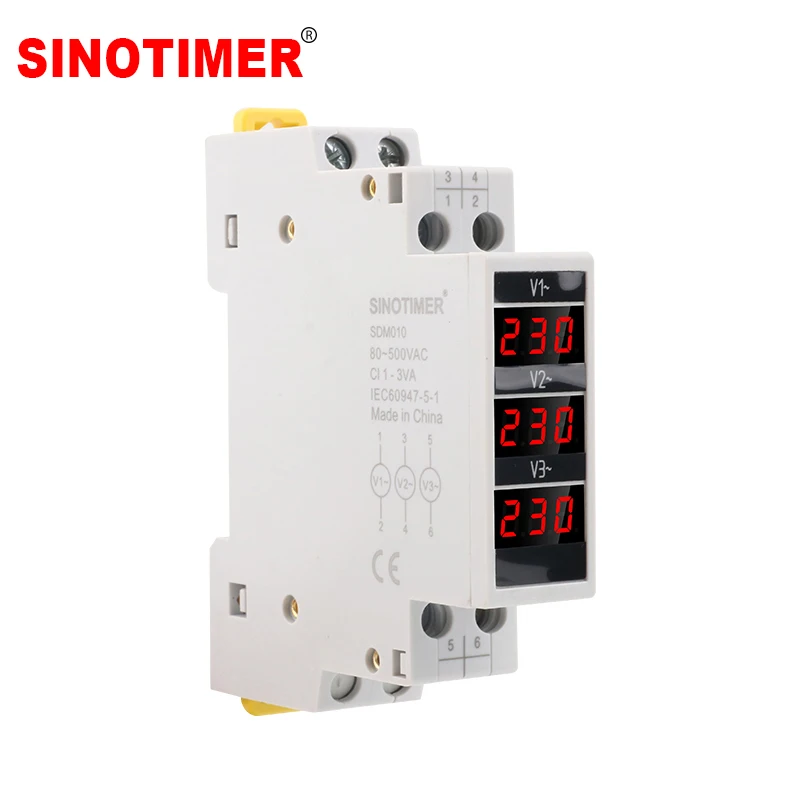 18mm Din Rail Mounted Electrical Three Phase Voltage Meters Measuring AC 80-500V Mini Modular Voltmeter Gauge Indicator Digital