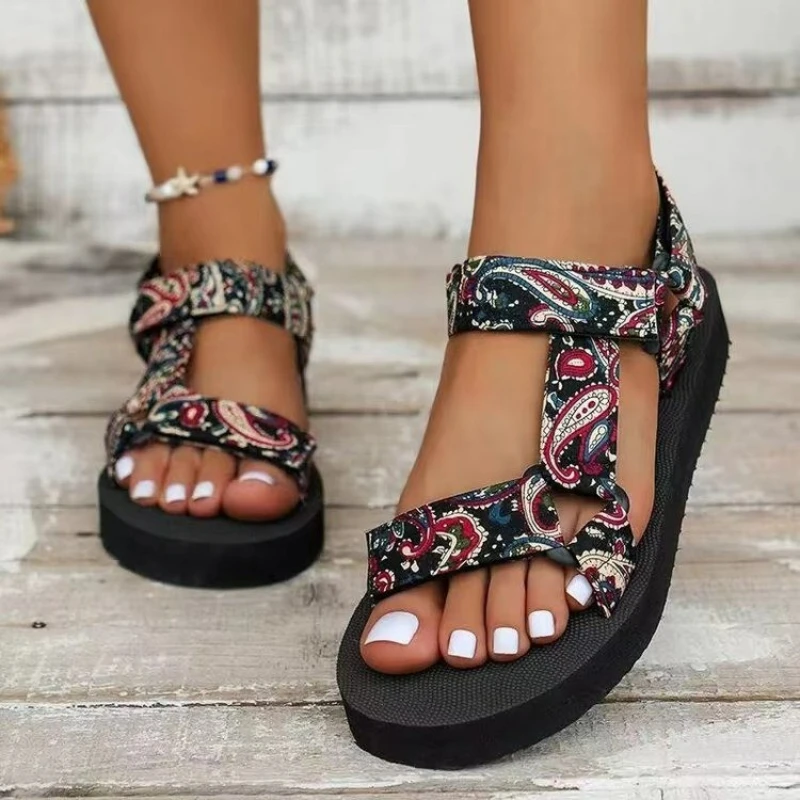 Summer Flat Women's Shoes Outdoor Sandals Casual Women Slippers Hemp Rope Set Foot Beach Sandals Large Size Hook & Loop Sandals image 3