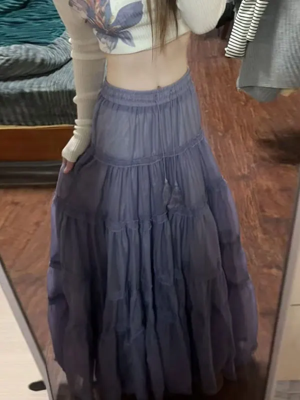 Gonna torta viola Dopne Mood Gonna coreana a vita alta con corpo a vita alta Bella gonna lunga a trapezio con vestibilità stand