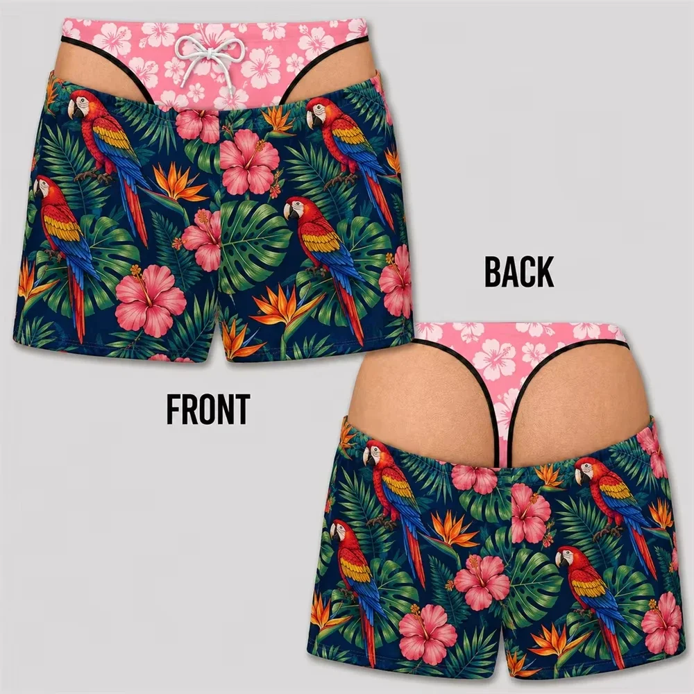 Herren-Badehose mit ausgefallenem Schnitt, 3D-Druck, tropischer Sonnenuntergang, Ozean-Tiermuster, elastischer Kordelzug, Sommer-Strandparty-Shorts – Detail 2