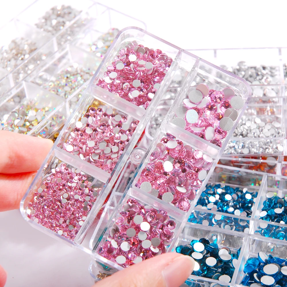 1 Box SS6-SS20 Crystal Nail Art 24 Color Glass Gems Flatback Rhinestone For DIY Garment Phone Case Nail Art 3D Decoration