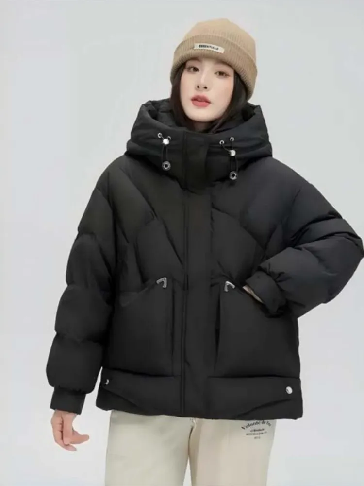 2025 신상 패션 루즈 따뜻한 두꺼운 코트 여성 캐주얼 코튼 후드 파카 코트