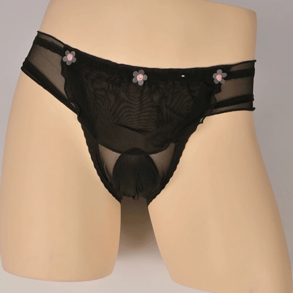 Breathable Mid-rise Sexy Briefs Black Transparent Underwear Sweet Style All Season Use Sheer Design Solid Pattern