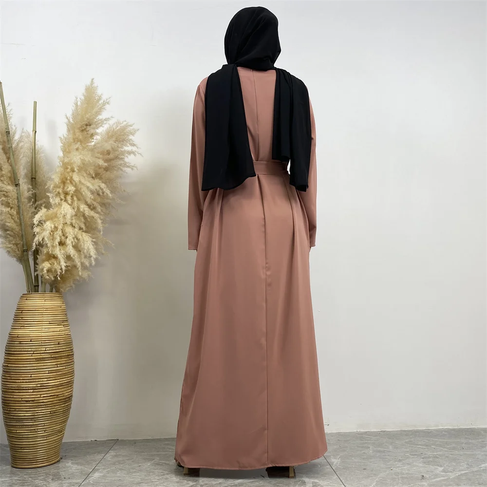 عباية إسلامية موضة جديدة فستان ساخن تركيا العربية دبي رداء بلون سادة مع جيوب فستان نسائي طويل 41