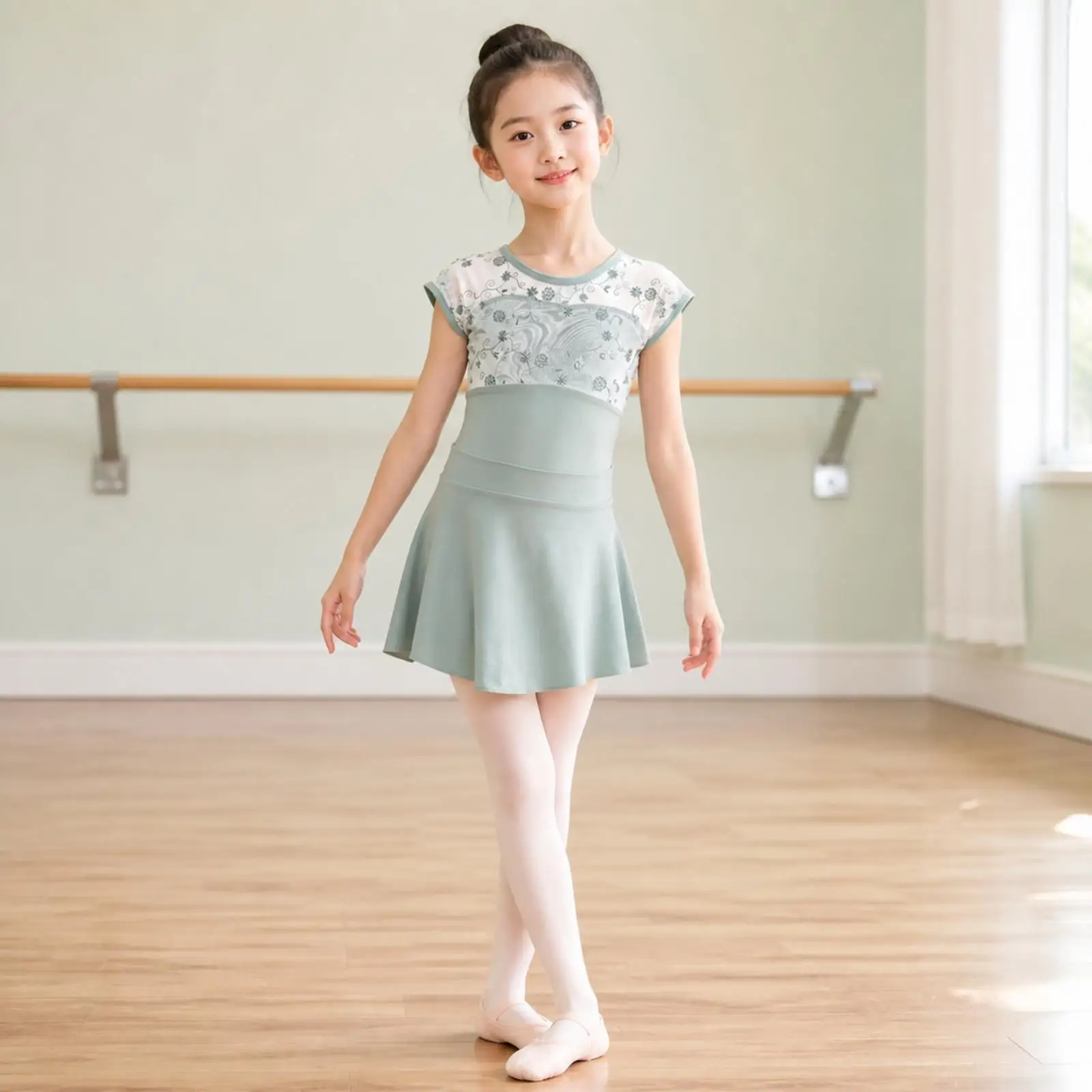 Girls Cotton Ballet Dancewear Leotard with Tutu Skirt Form Fitting for Contemporary Dance Studio