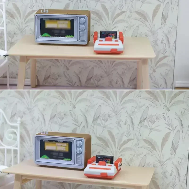 Simulación de casa de muñecas en miniatura, consola de juegos de TV nostálgica, modelo de decoración de escena de sala de estar, accesorios de muñeca, Juguetes, 1/12