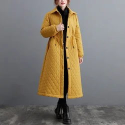 Cárdigan de algodón acolchado para mujer, abrigo largo de manga larga con cuello levantado, Color sólido, estilo Retro literario salvaje, a la moda, novedad de invierno, 2023