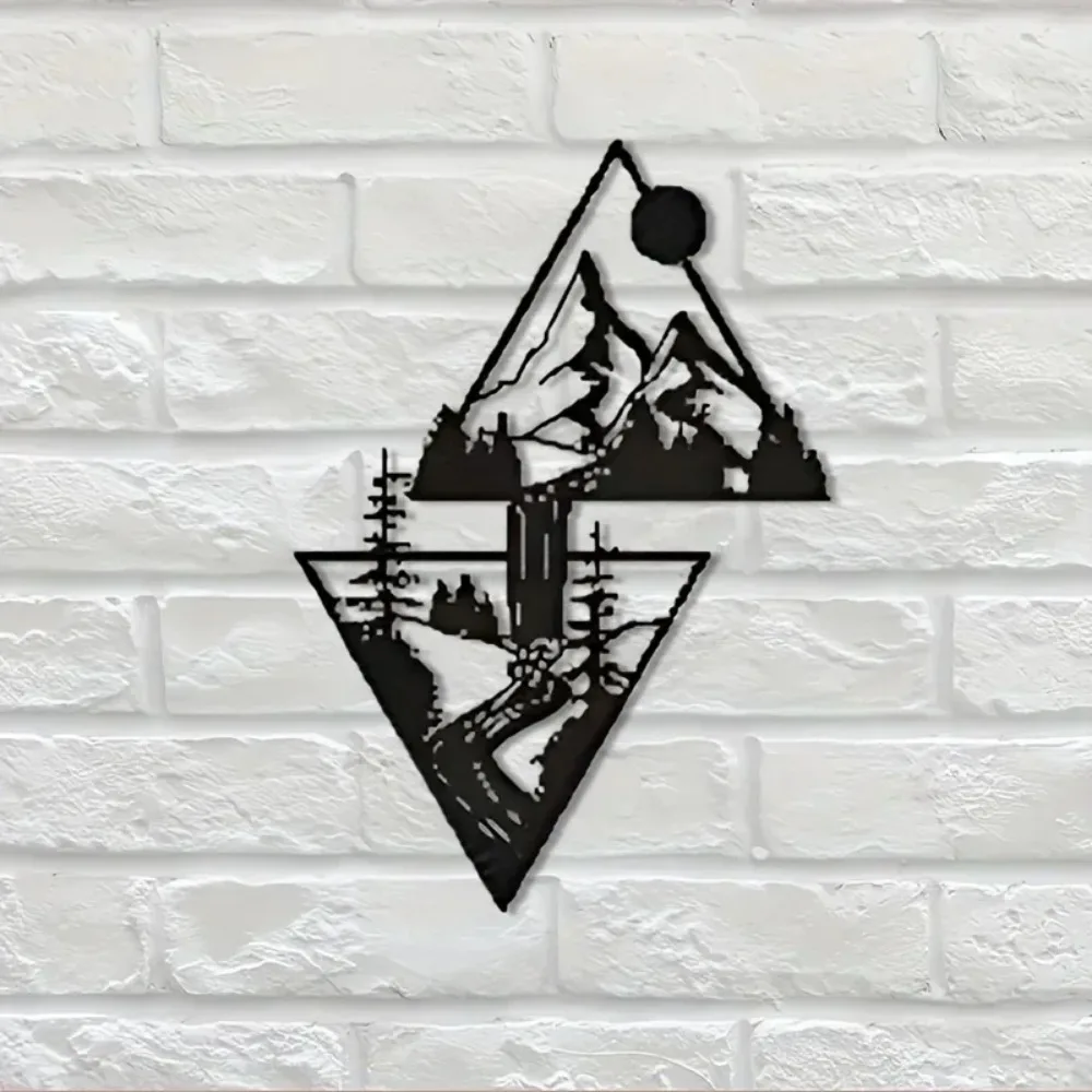 Железное настенное искусство-увлекательная сцена гор и водопада. Придаст элегантности домашнему декору в помещении и на открытом воздухе