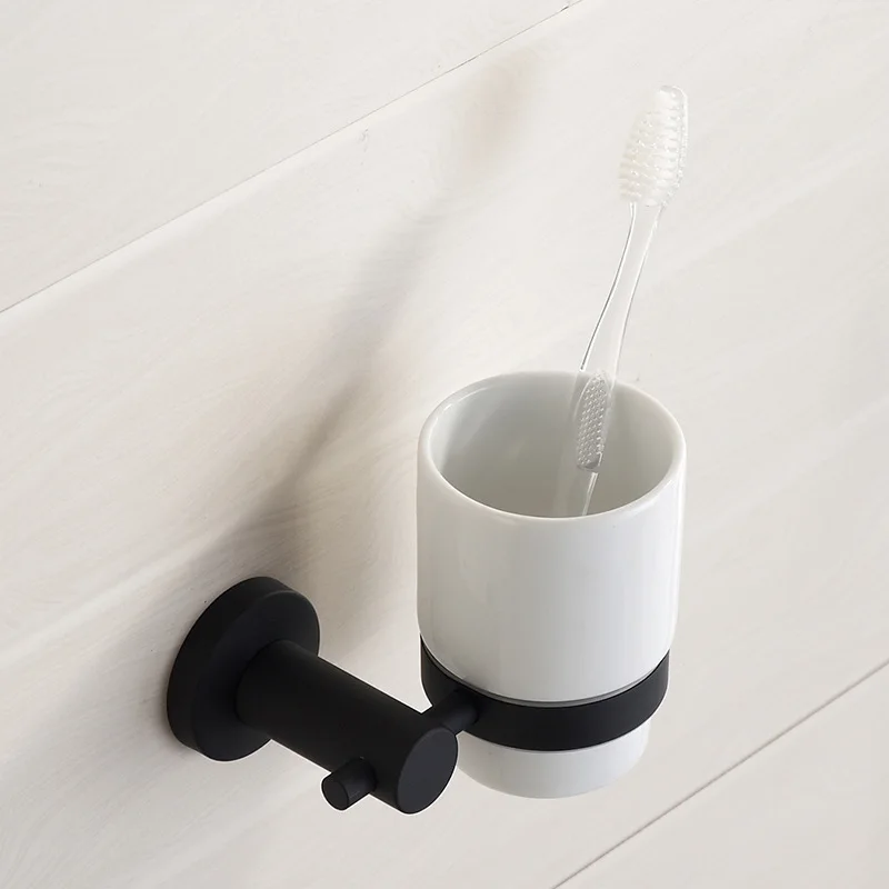 Vidric simple 304 stainless steel sanitary toilet black toothbrush cup single cup holder Set