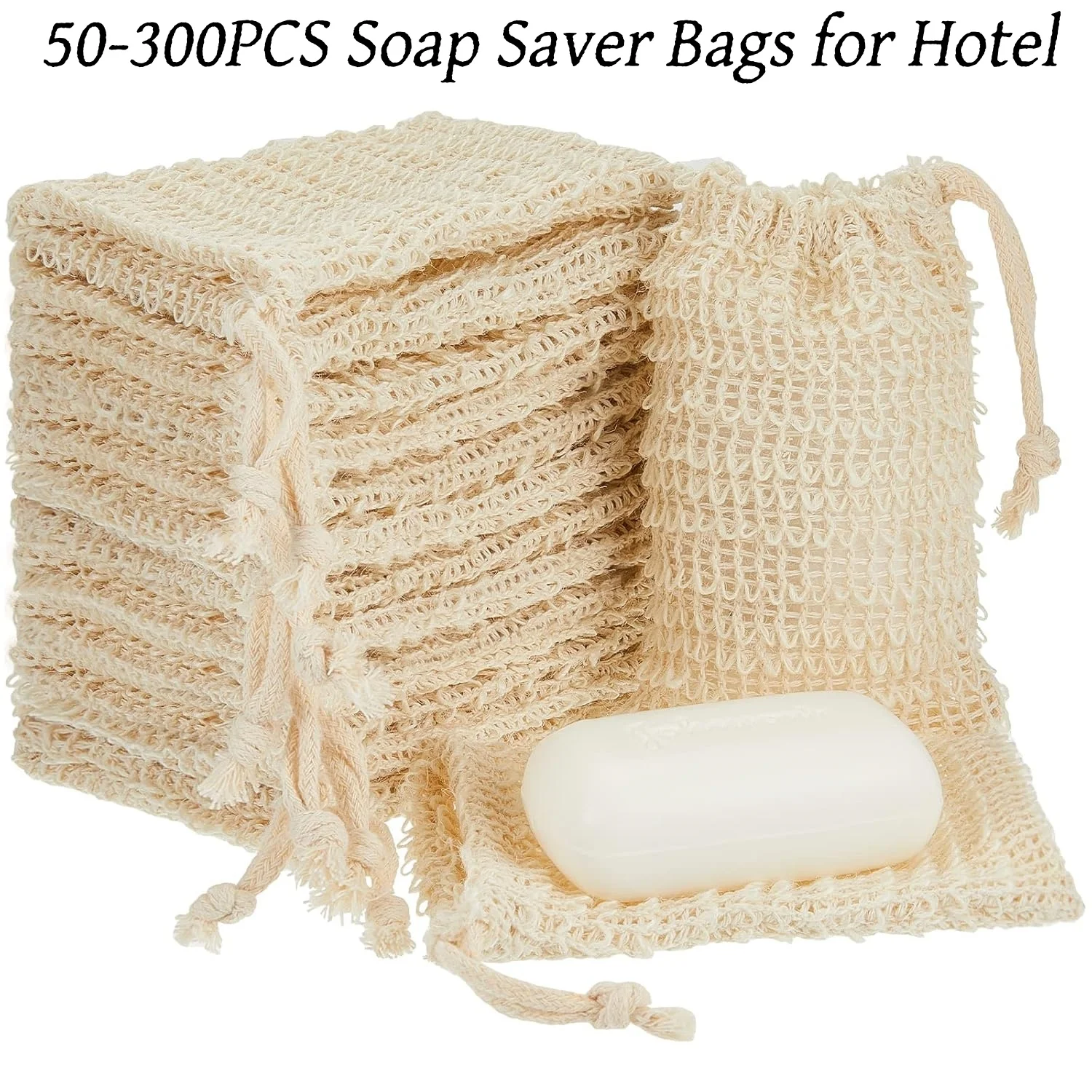 50-300PCS Soap Bags for Hotel Natural Sisal Soap Saver Bag with Drawstring Exfoliating Soap Pouch for Bath Shower Foaming Soaps