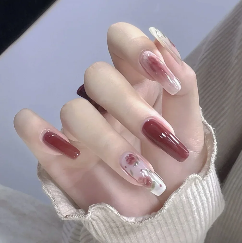 24Pcs/Set Long Ballet White Gradient Nail Tips Full Cover Artificial Fake Nails Art Supplie for Professionals Free Shipping Item