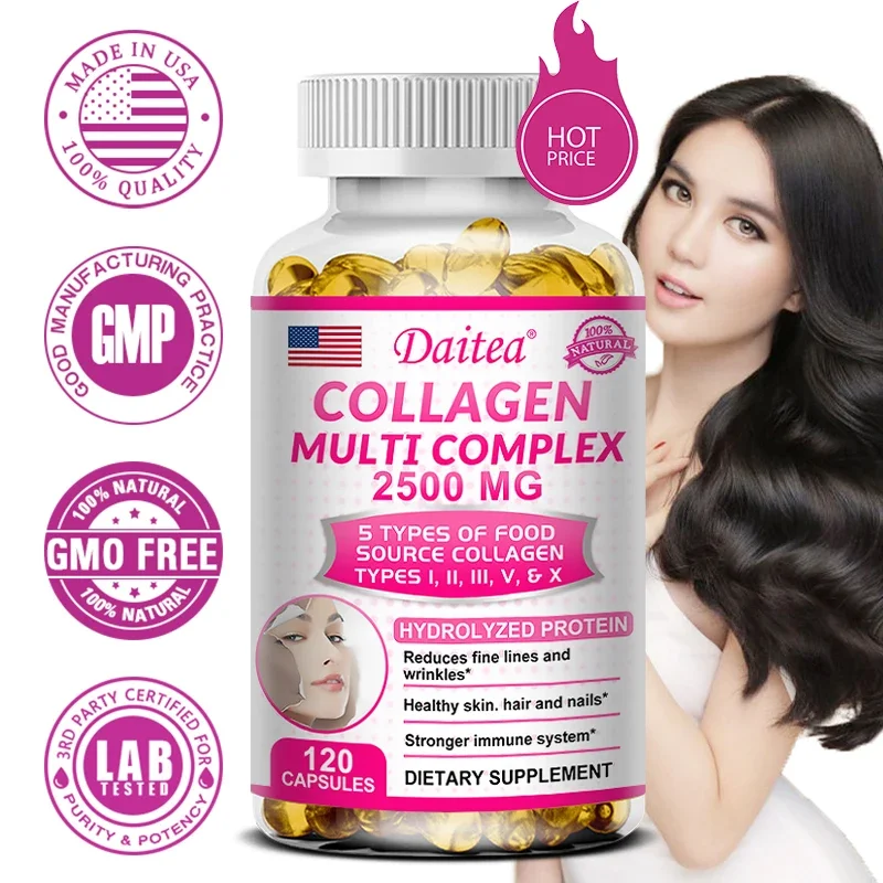 Hydrolyzed Collagen Capsules - Vitamin Antioxidant Supports Healthy Skin, Flexible Hair and Strong Nails Nutritional Supplement