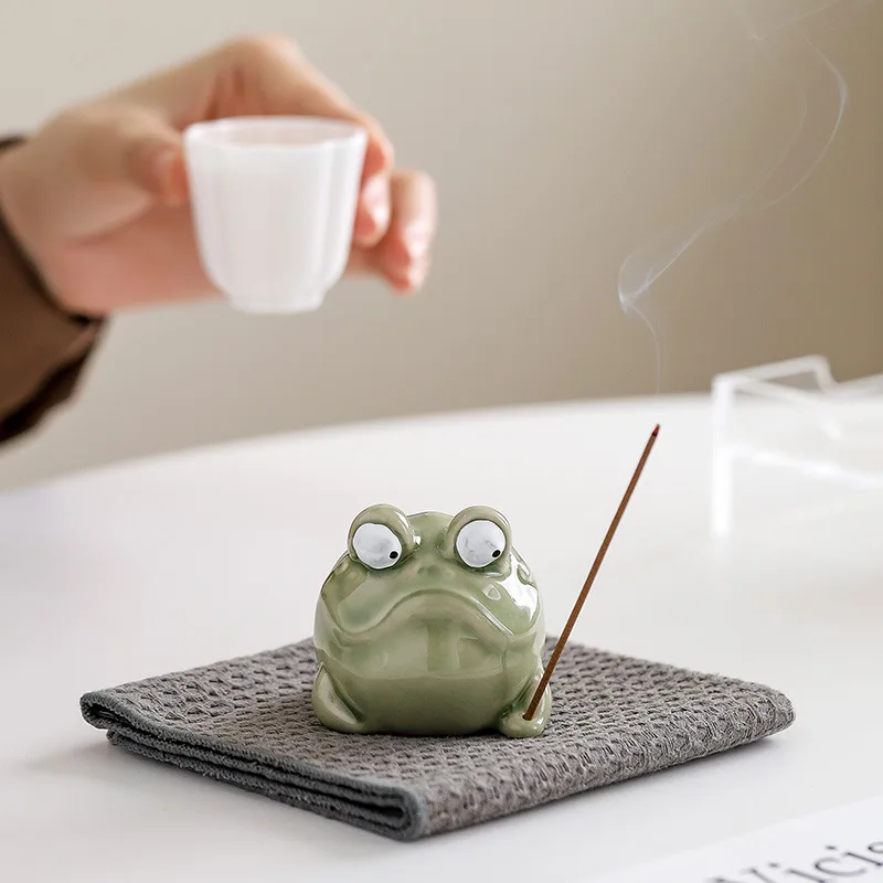 Creative Frog Ceramic Incense Holder Animal Shaped Incense Burner Tea Room Indoor Household Aroma Decor Ornament