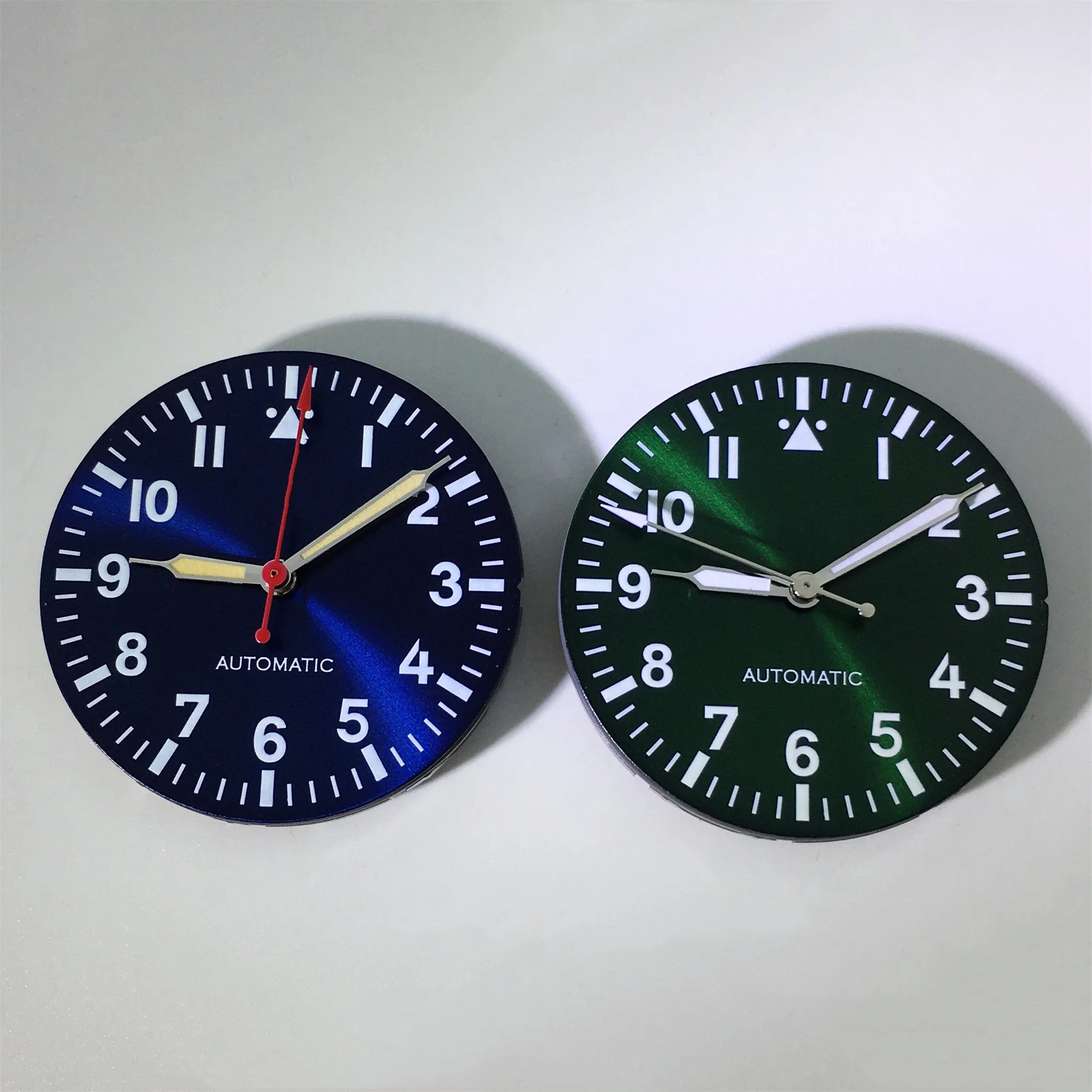 29mm Pilot Style Watch Dial and Hands Black Blue Green White Dial C3 Green Luminous Fit NH35 NH36 ETA2824 PT5000 Movement
