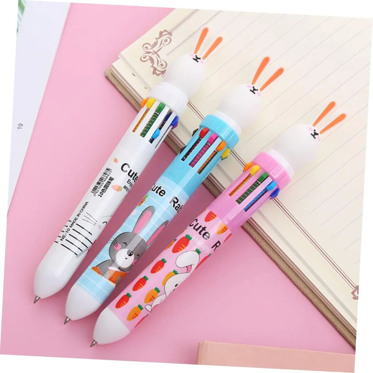 

25 Pcs Ballpoint Pens Retractable Rabbit Easter Bunny Drawing Shuttle 10 Colored Kawaii Daily Ink Office Accessory Writing Tools