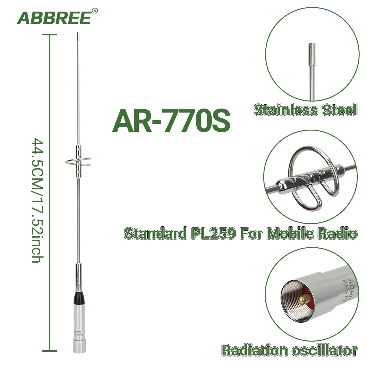 ABBREE AR-770S antena móvil doble banda PL259 ganancia alta - imagen 3