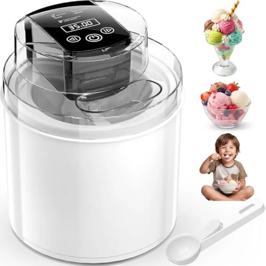 

Ice Cream Maker Machine 2.1 Quart Ice Cream Machine for Gelato Sorbet and Frozen Yogurt Ready in 20 Minutes LCD Screen and Time