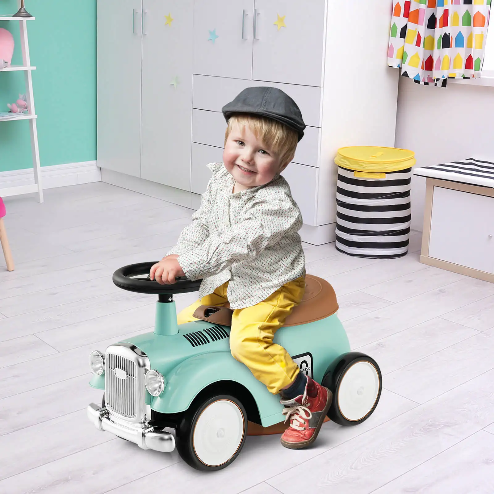 Jouet Rétro pour Enfant, Véhicule Assise et Debout avec Volant de Travail