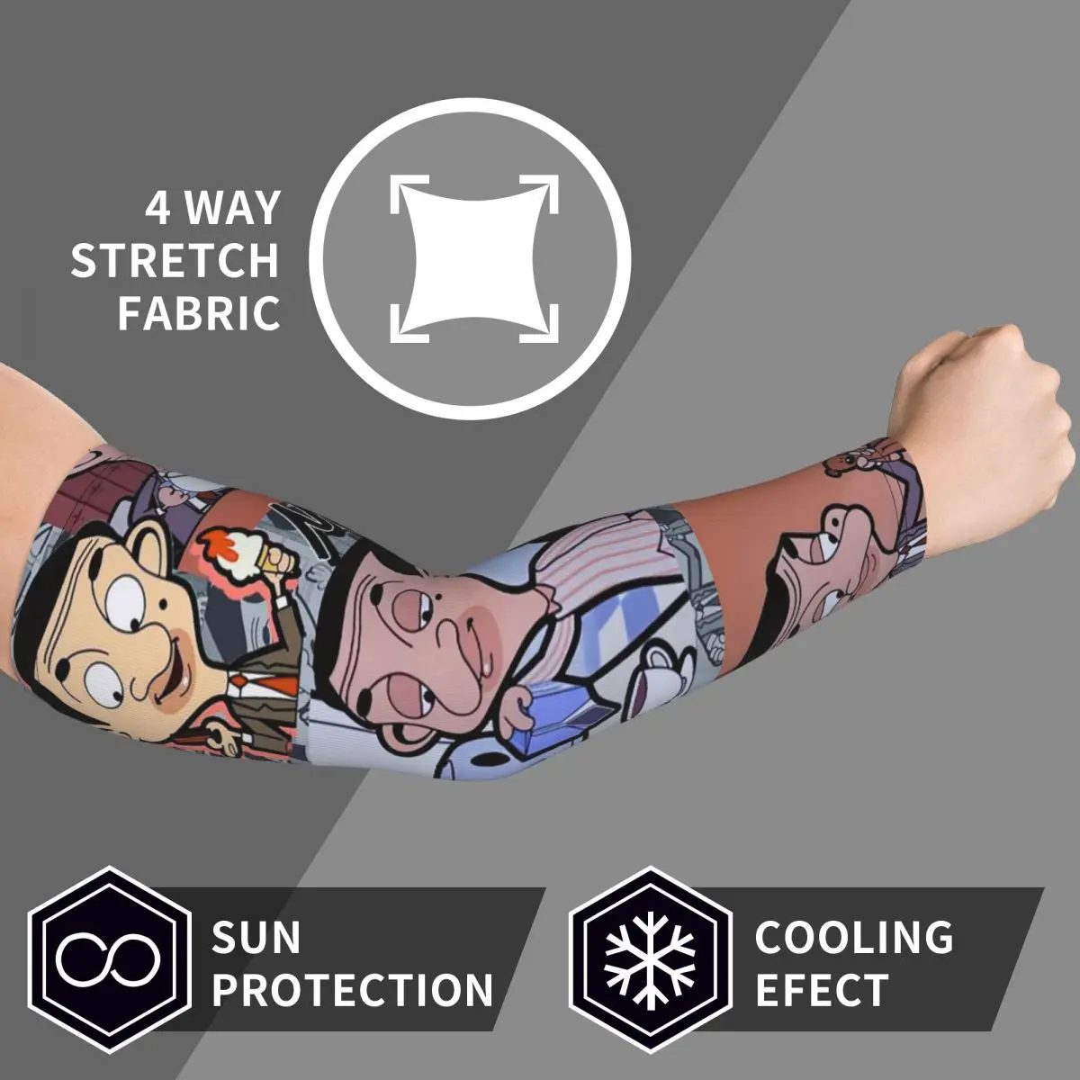 ミスタービーン漫画アームスリーブ男性女性太陽紫外線保護タトゥーカバーアップスポーツ冷却サイクリング