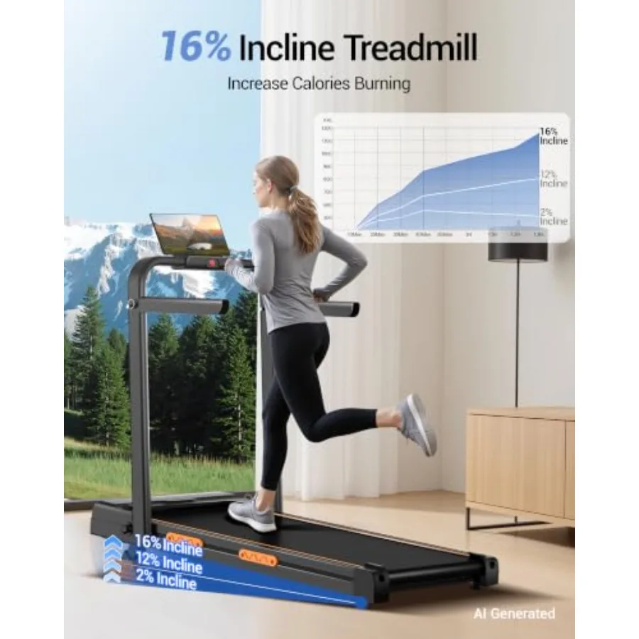 Walking Pad with 16% Incline, 4-in-1 Foldable Treadmill with Handles