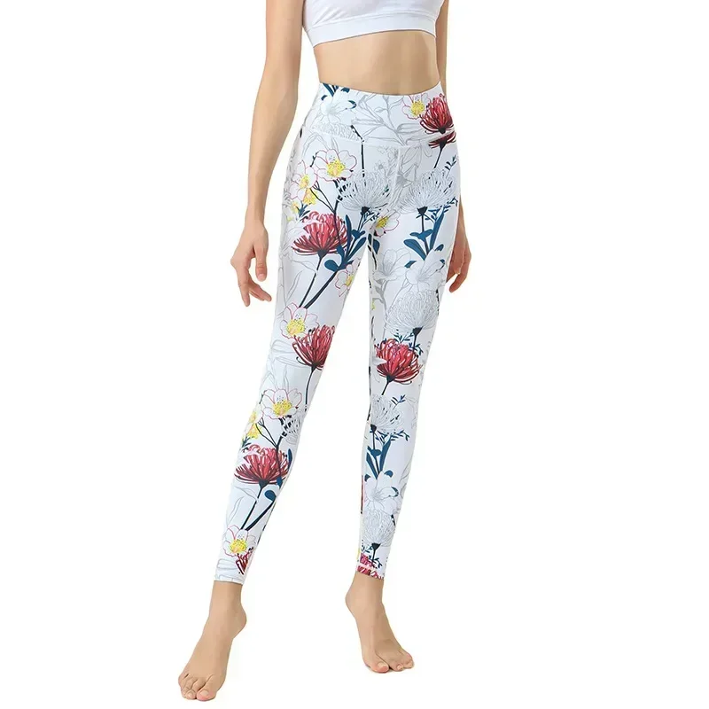 Women Quick Drying Butt Lifting Sports Fitness Leggings Female Flower Printed High Waist Gym Dancing Elastic Pant 7Z