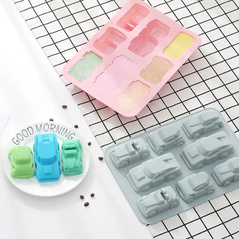 Car Train Silicone Mold 4/6/8 Cavities Vehicle Shapes for Crayon Making Pudding Jelly Cake Chocolate Kitchen Pastry Tool