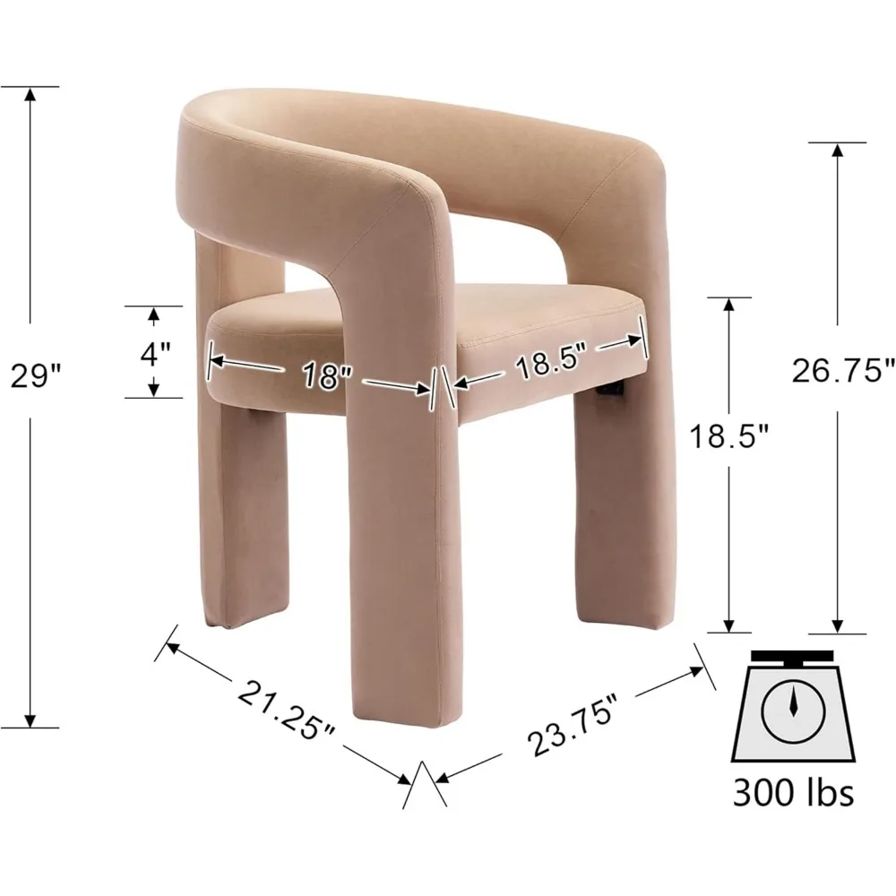 Esszimmerstuhl aus Samtfass mit offener Rückenlehne, gepolsterter moderner Akzent-Seitensessel mit 3-Beinen für Küche/Esszimmer