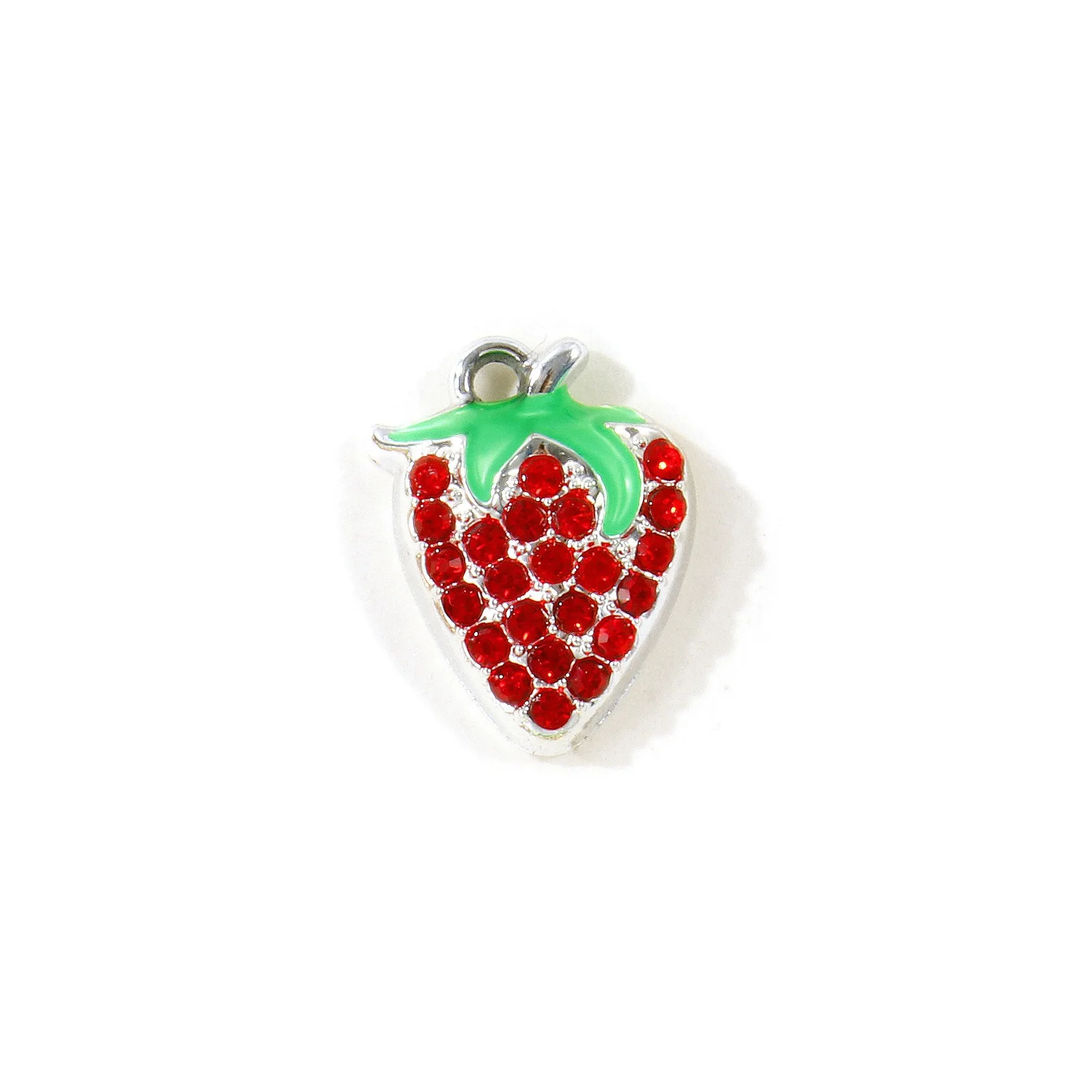 10 Stück Mehrfarbige Frucht-Anhänger (Erdbeere, Kirsche) mit roten Strasssteinen, Zinklegierung, für Damen, DIY-Halskette, Armband, Schmuckzubehör – Detail 2
